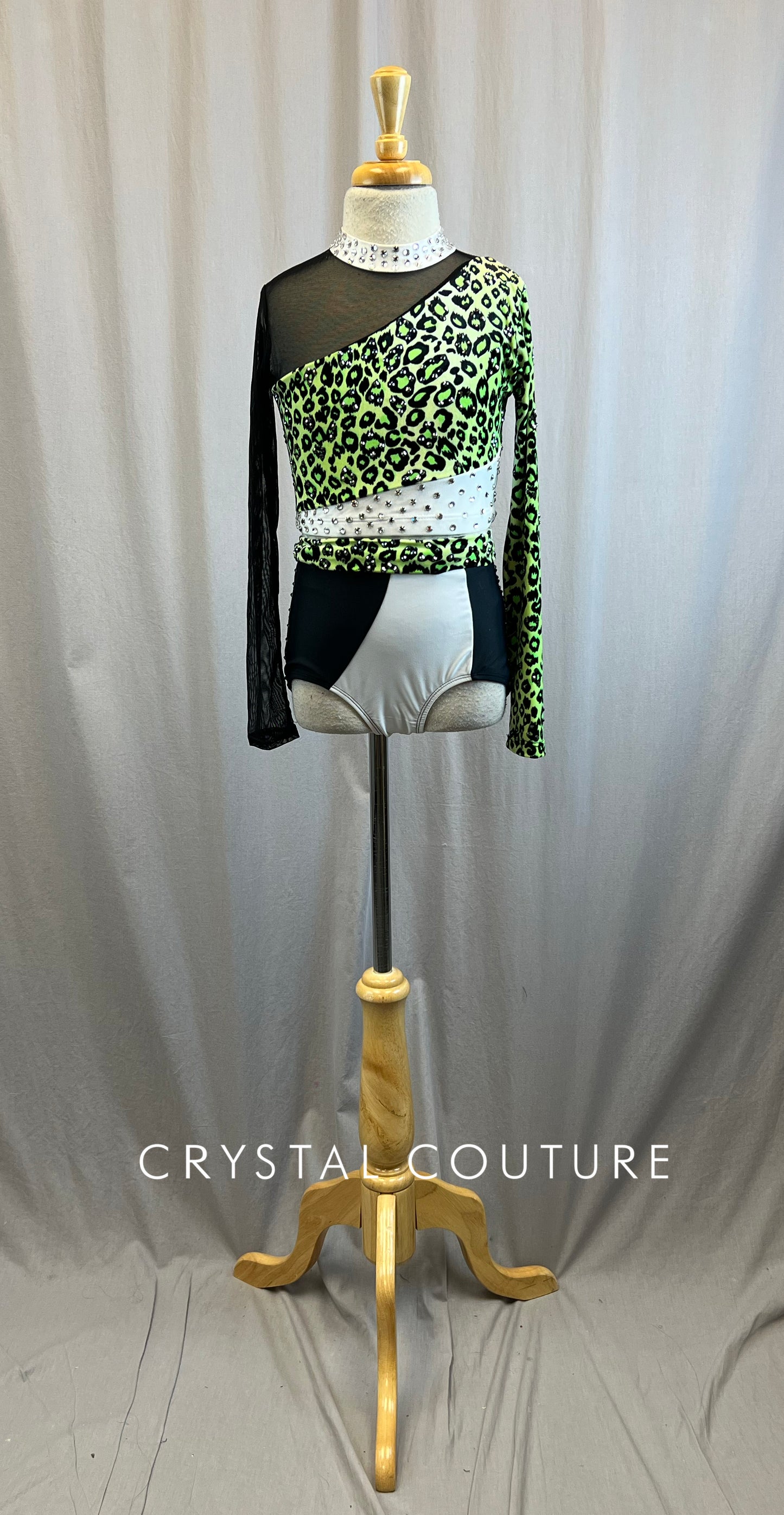 Black, Green, and White Leopard Print Two Piece - Rhinestones