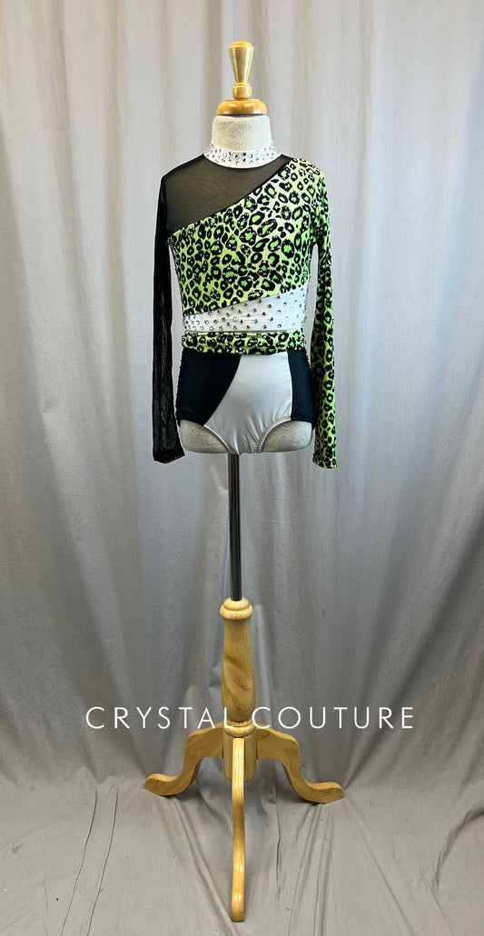 Black, Green, and White Leopard Print Two Piece - Rhinestones
