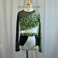 Black, Green, and White Leopard Print Two Piece - Rhinestones