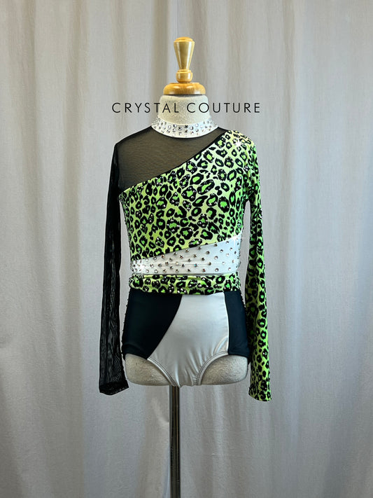 Black, Green, and White Leopard Print Two Piece - Rhinestones