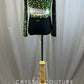Black, Green, and White Leopard Print Two Piece - Rhinestones