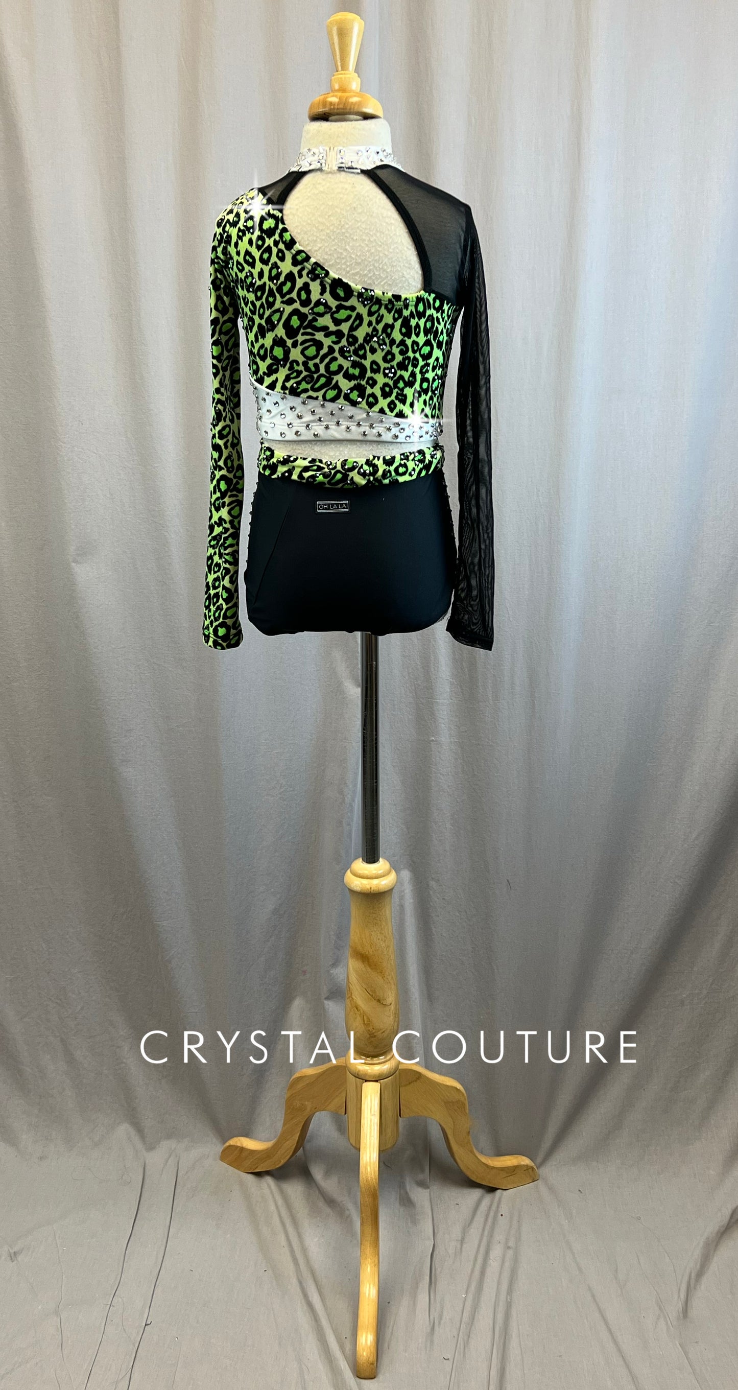 Black, Green, and White Leopard Print Two Piece - Rhinestones