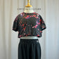 Black with Pink and Purple splatter design two piece, Black Cargo pants - Rhinestones