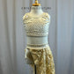 Cream Two Piece with Lace Asymmetrical Skirt - Rhinestones