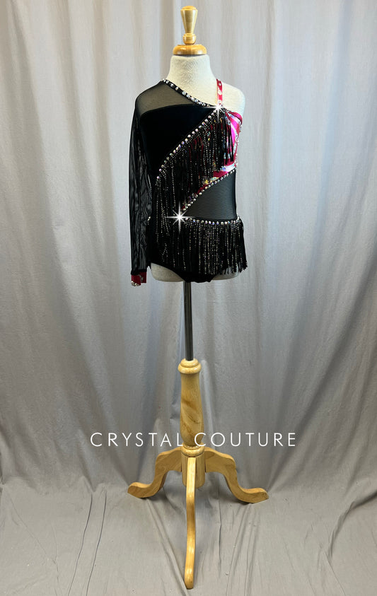Black One Sleeve Leotard with Pink Accents