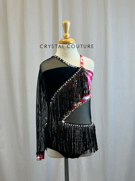 Black One Sleeve Leotard with Pink Accents