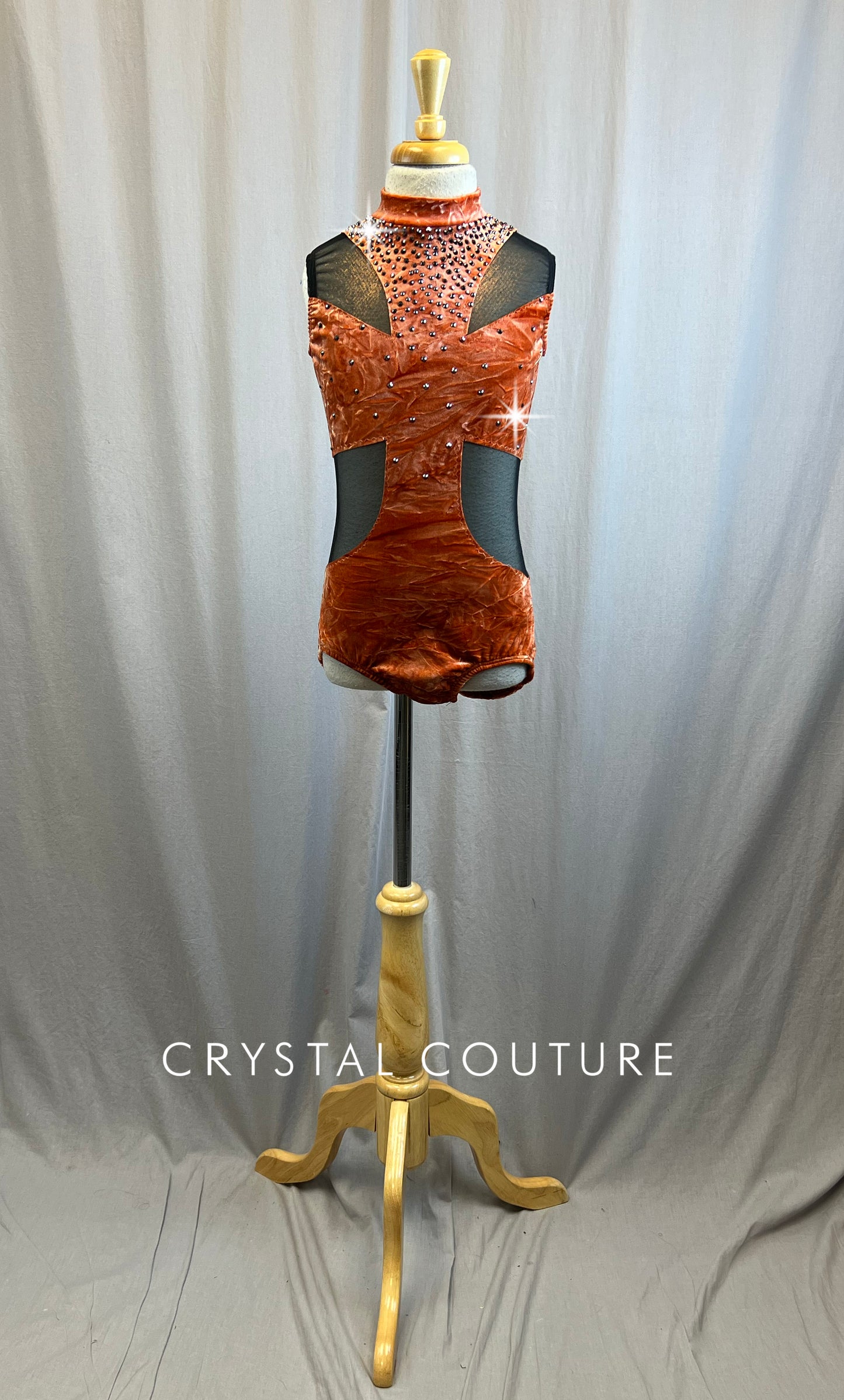 Orange, Black Geometric Cut Out Leotard - Rhinestones