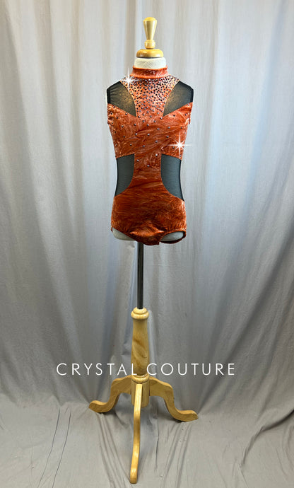 Orange, Black Geometric Cut Out Leotard - Rhinestones