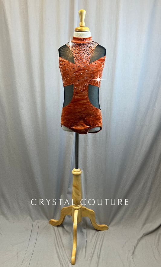 Orange, Black Geometric Cut Out Leotard - Rhinestones