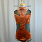 Orange, Black Geometric Cut Out Leotard - Rhinestones