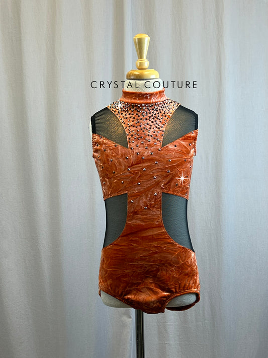 Orange, Black Geometric Cut Out Leotard - Rhinestones