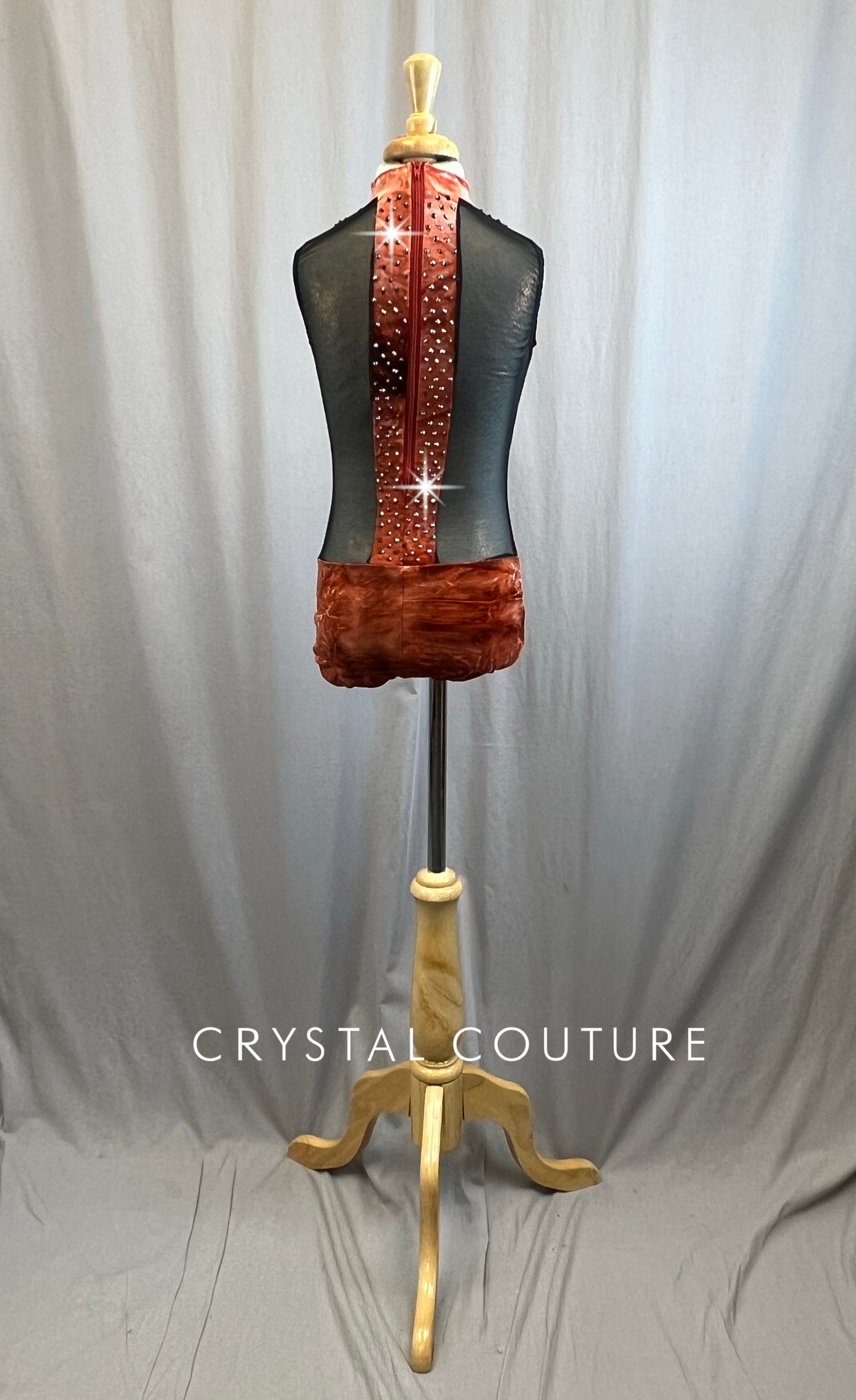 Orange, Black Geometric Cut Out Leotard - Rhinestones