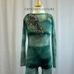 Green Tie-dye Mesh Unitard, with Dark Green Two Piece set