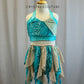 Blue and Nude halter neck Two Piece- Rhinestones