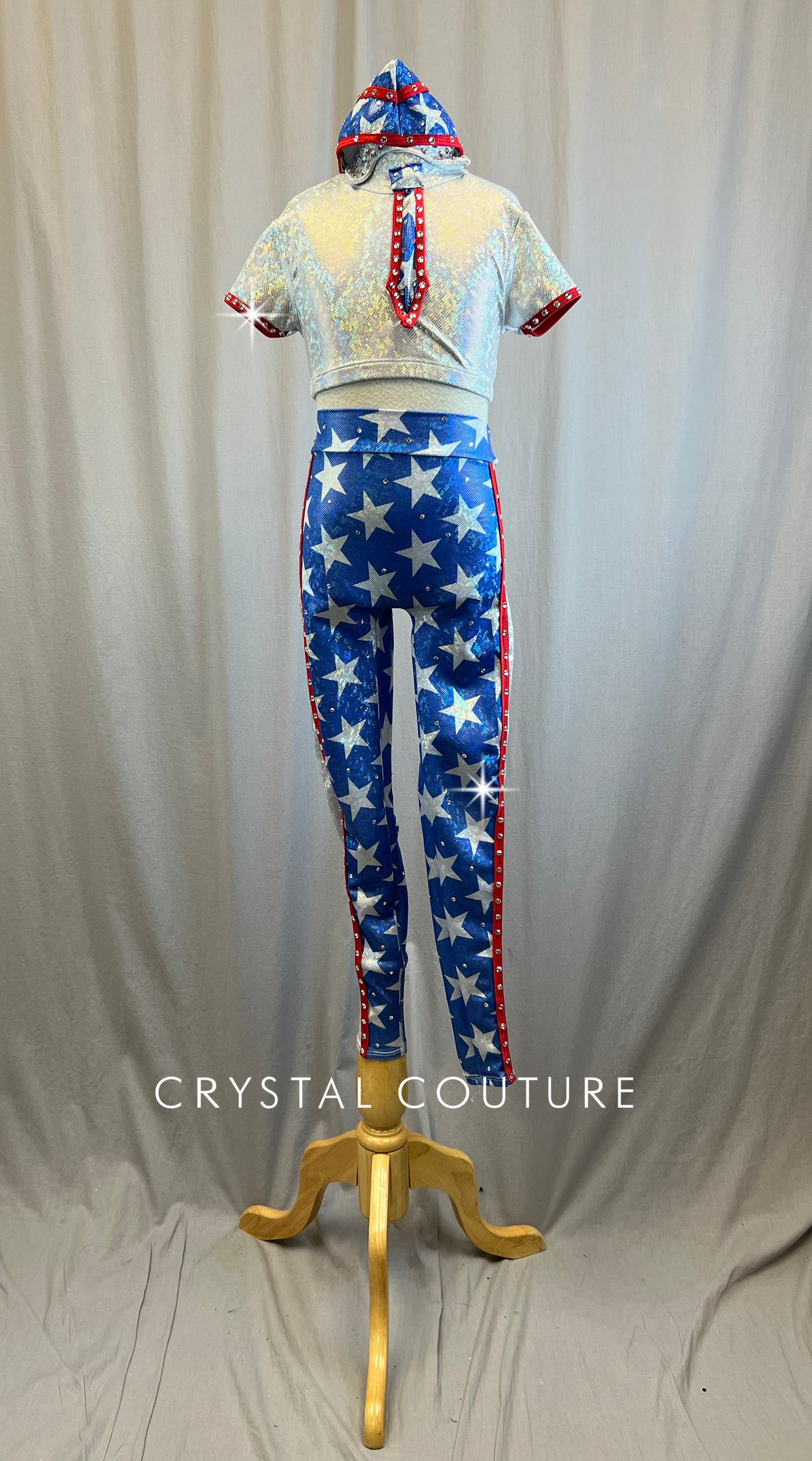 Silver, Red and Blue Two Piece with spangles - Rhinestone