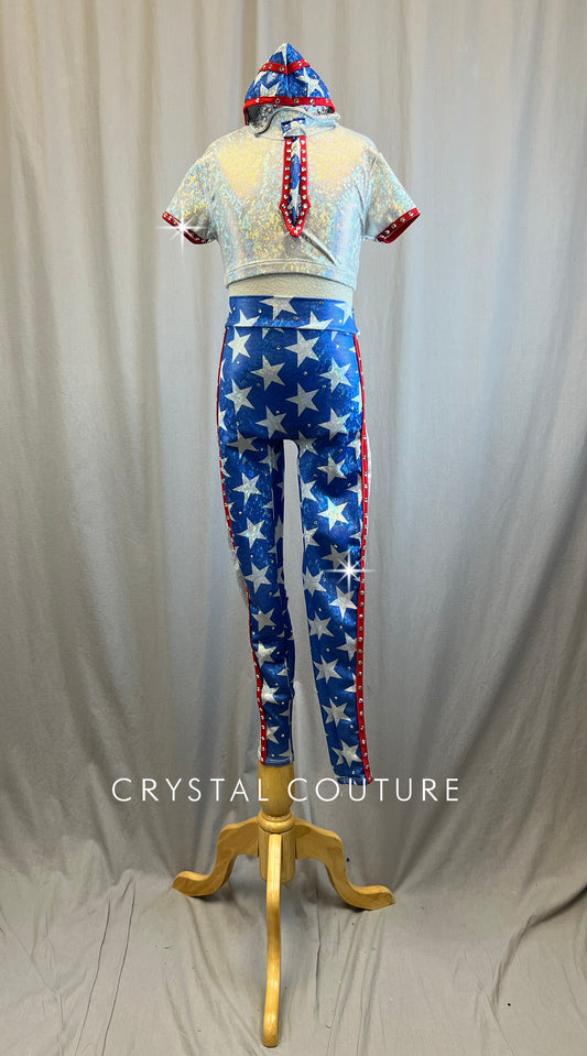 Silver, Red and Blue Two Piece with spangles - Rhinestone