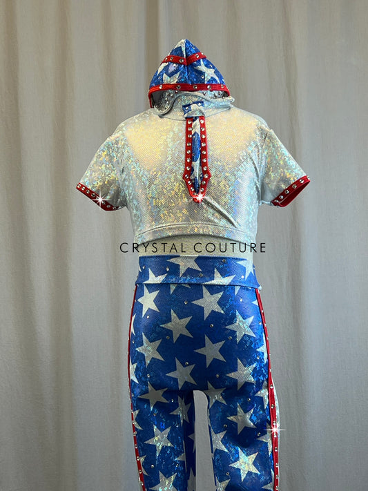 Silver, Red and Blue Two Piece with spangles - Rhinestone