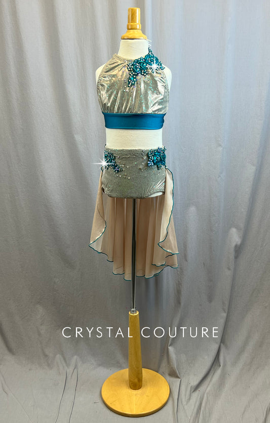 Teal and Champagne Two Piece- Rhinestones