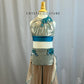 Teal and Champagne Two Piece- Rhinestones