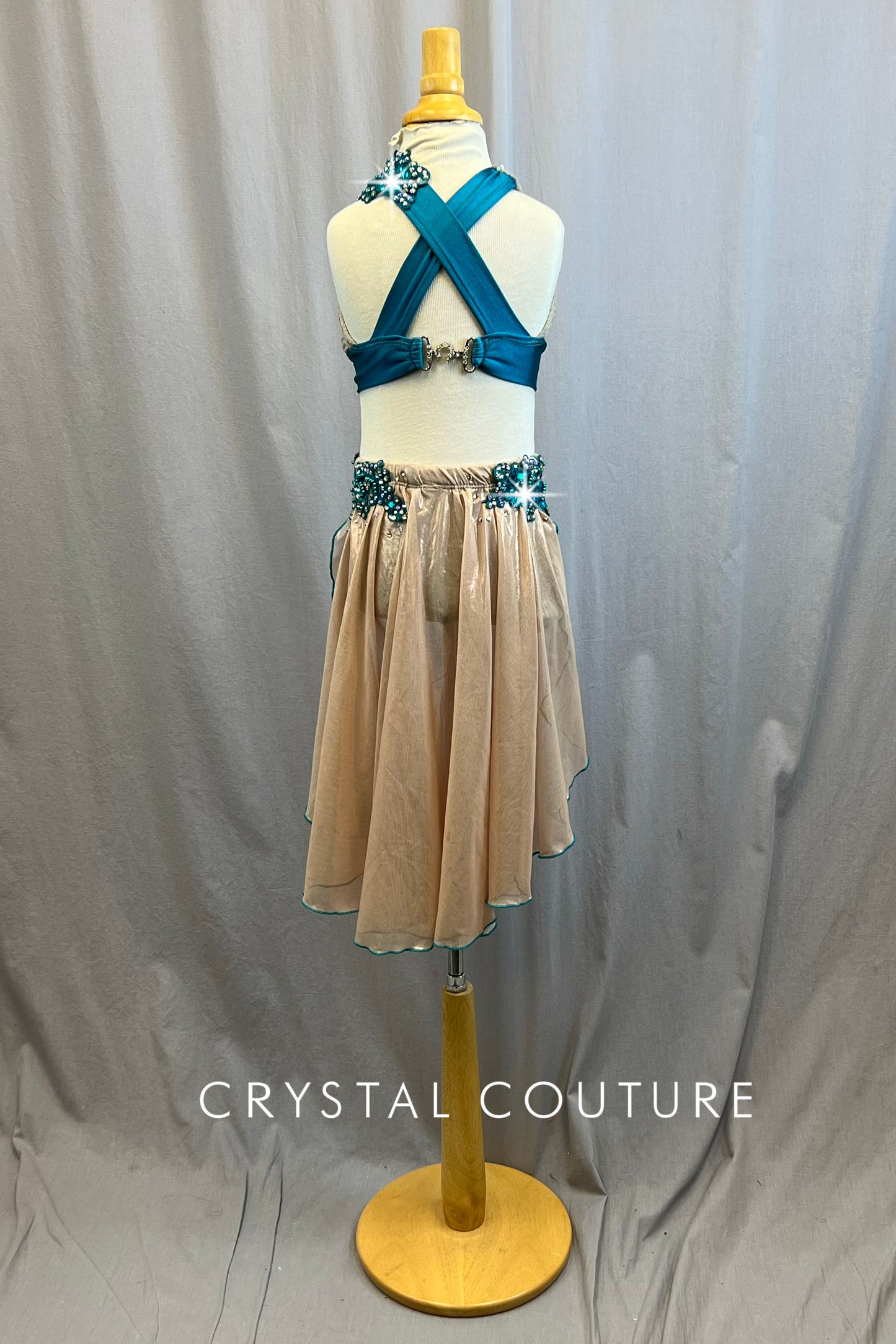 Teal and Champagne Two Piece- Rhinestones