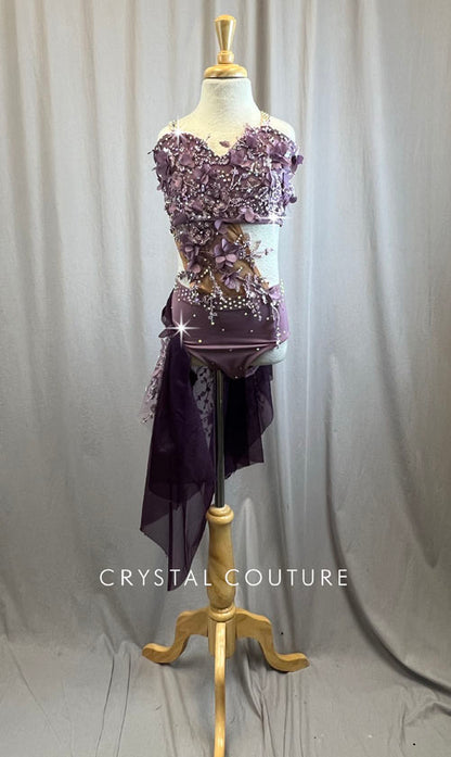 Custom Dusty Purple and Nude Cutout Leotard with Skirt -Rhinesstones, Appliques, Accessories