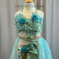 Custom Aqua and Nude Bra Top and Brief Set with Tulle Skirt -Rhinestones, Appliques, Accessories