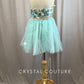 Custom Aqua and Nude Bra Top and Brief Set with Tulle Skirt -Rhinestones, Appliques, Accessories