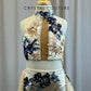 Custom Champagne and Navy Satin and Tulle Skirt Set -Rhinestones, Appliques, Hairpiece