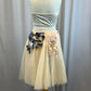 Custom Champagne and Navy Satin and Tulle Skirt Set -Rhinestones, Appliques, Hairpiece