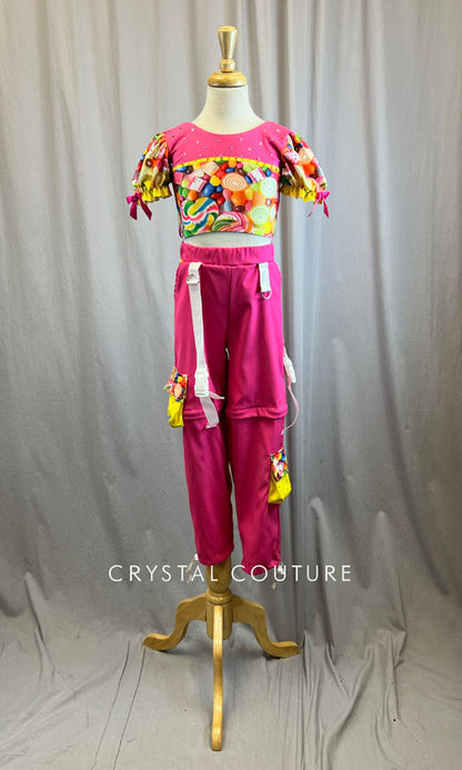 Custom Candy Hip Hop Crop Top and Cargo Pant Set -Rhinestones, Accessories