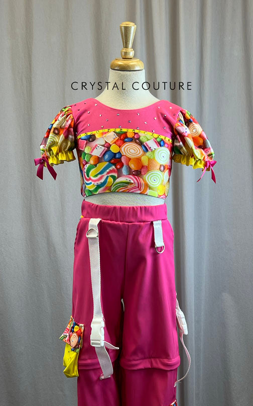 Custom Candy Hip Hop Crop Top and Cargo Pant Set -Rhinestones, Accessories