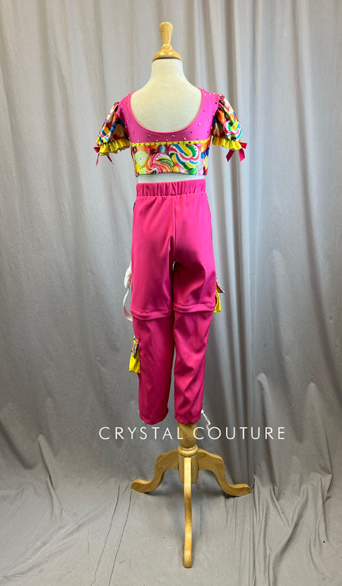 Custom Candy Hip Hop Crop Top and Cargo Pant Set -Rhinestones, Accessories