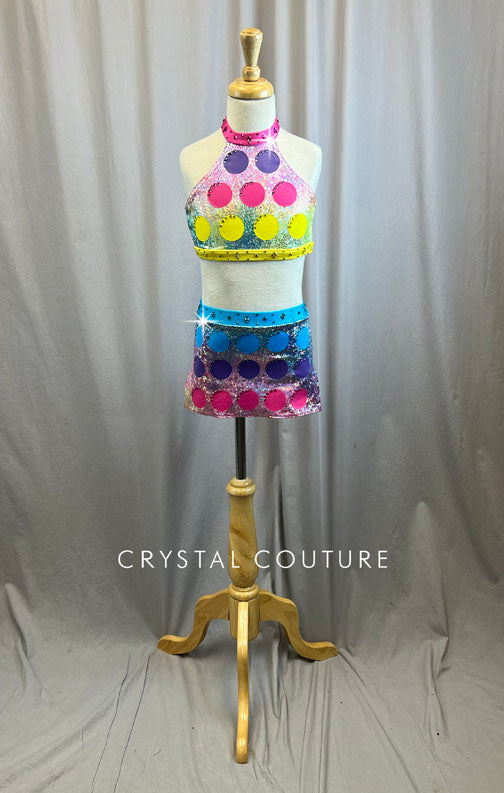 Custom Pop-Its Polka Dots Halter Crop and Skirt Set -Rhinestones, Accessories