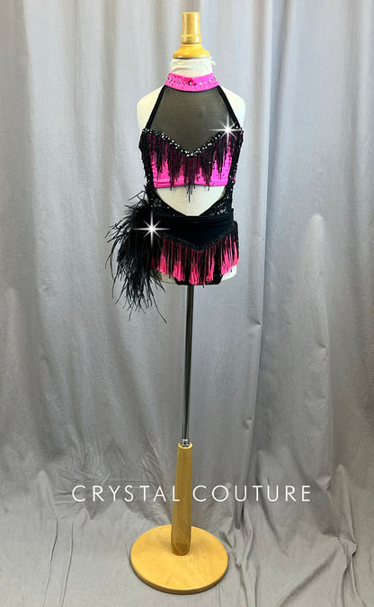 Custom Hot Pink and Black Fringe and Feather Set -Rhinestones, Accessories