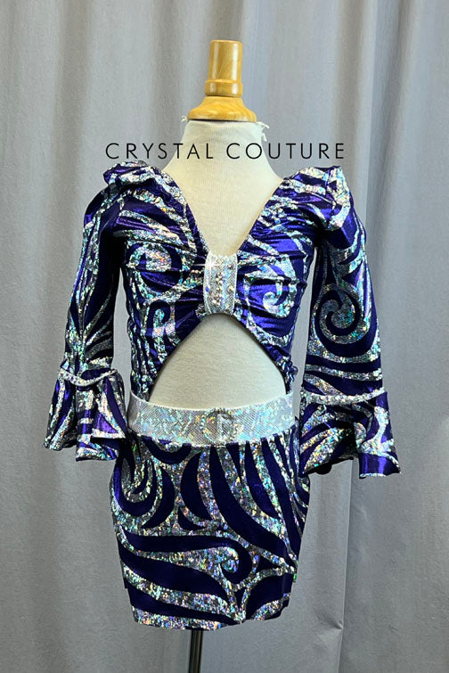 Custom Metallic Purple And Holographic Silver AB Groovy Dress -Rhinestones, Accessories