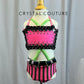 Custom Coral/Lime/Black Connected Top and Brief Set- Rhinestones, Accessories