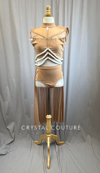 Nude 2 Piece "Bones" Set with Half Skirt -Rhinestones