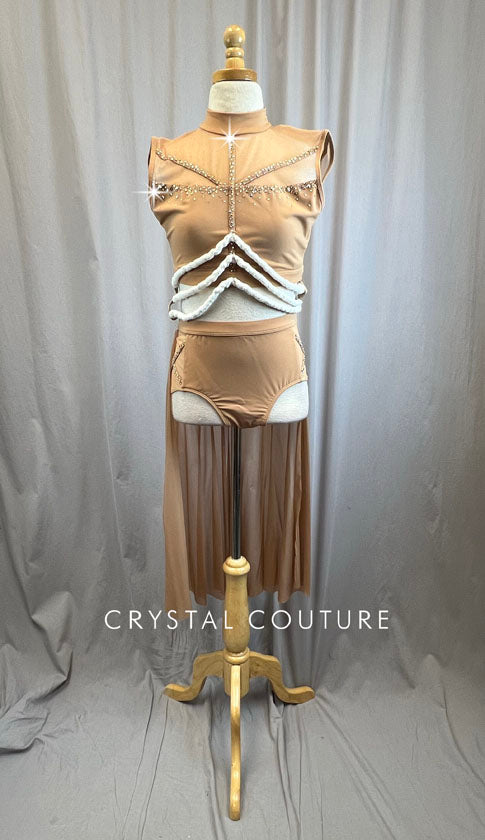 Nude 2 Piece "Bones" Set with Half Skirt -Rhinestones