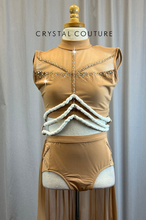 Nude 2 Piece "Bones" Set with Half Skirt -Rhinestones