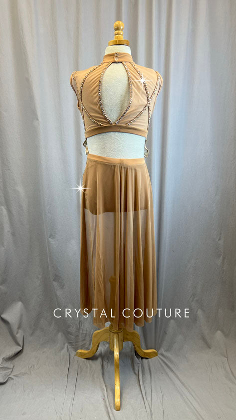 Nude 2 Piece "Bones" Set with Half Skirt -Rhinestones