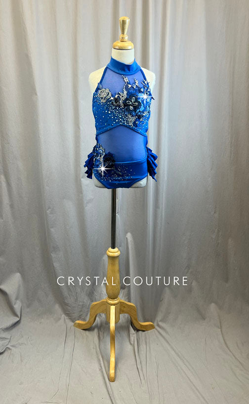 Custom Royal Blue Lycra and Mesh with Ruffle Skirt Leotard -Appliques, Rhinestones, Accessories