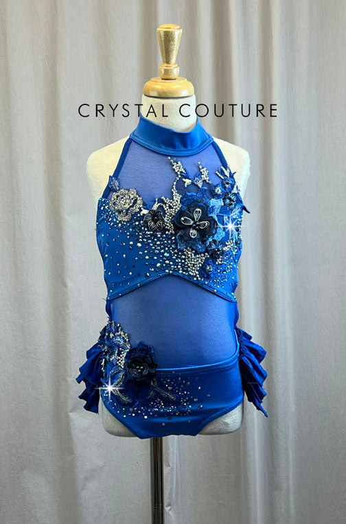 Custom Royal Blue Lycra and Mesh with Ruffle Skirt Leotard -Appliques, Rhinestones, Accessories
