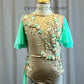 Custom Nude and Mint Flutter Sleeve Leotard -Rhinestones, Appliques, Hairpiece