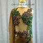Custom Dark Nude Single Sleeve Mesh Leotard -Rhinestones, Appliques