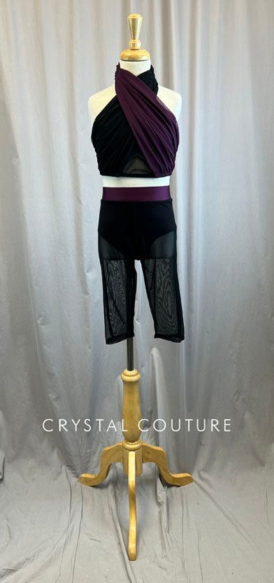 Custom Black and Plum Mesh Top and Capri Pants