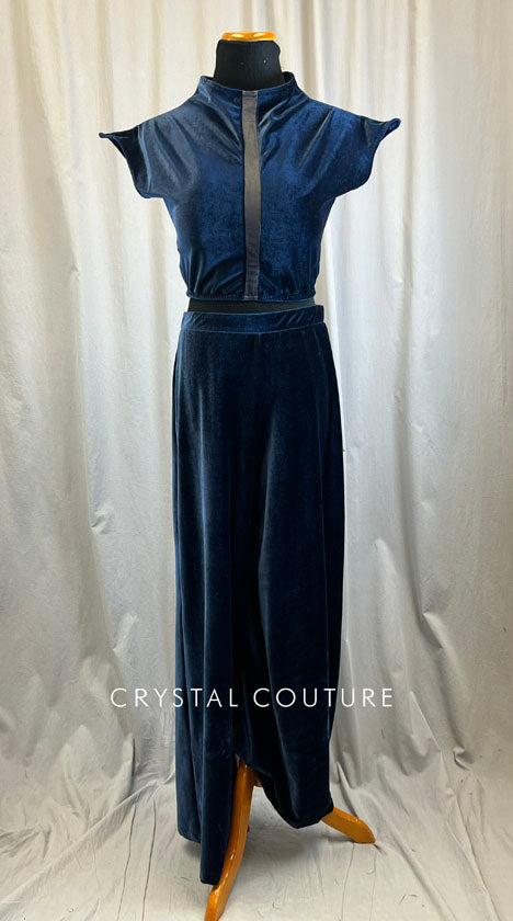 Custom Navy Velvet Top and Wide Leg Pant Set