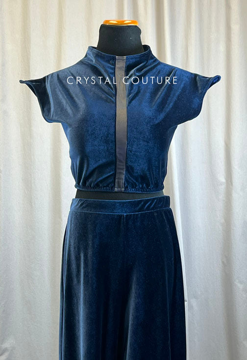 Custom Navy Velvet Top and Wide Leg Pant Set