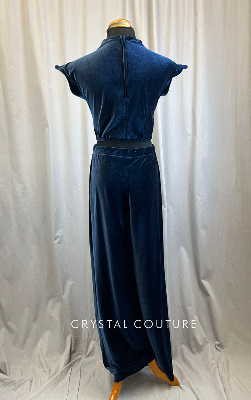 Custom Navy Velvet Top and Wide Leg Pant Set
