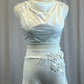 Custom White and Nude Scoop Neck Top and Shorts Bottom Set -Rhinestones, Appliques, Hairpiece