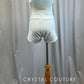 Custom White and Nude Scoop Neck Top and Shorts Bottom Set -Rhinestones, Appliques, Hairpiece